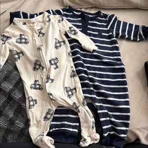 GAP Blue and Cream Footies Cozy One Pieces